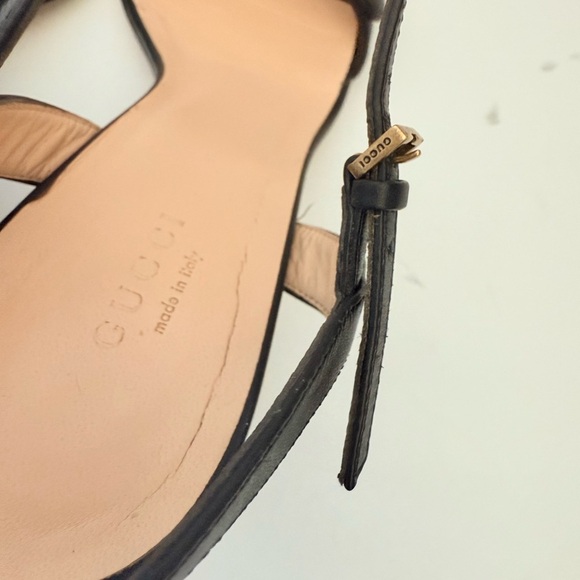 Gucci Black Leather GG Marmont Ankle Strap Block heel Sandals EU 38.5 - Picture 8 of 13
